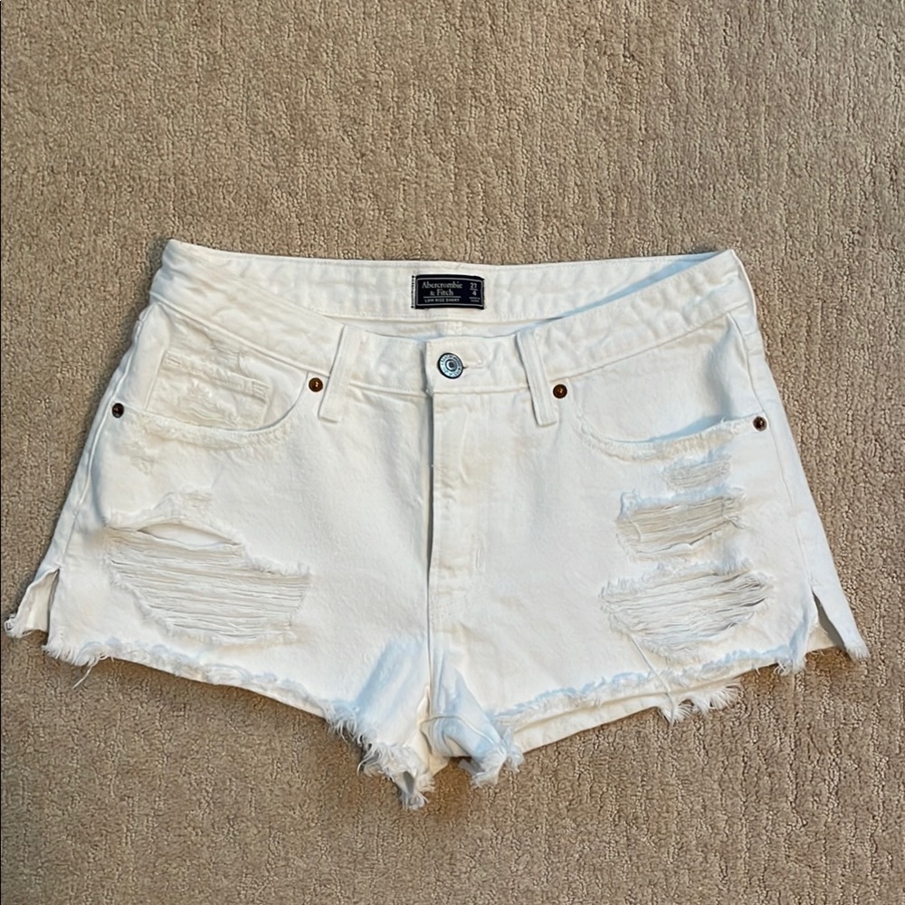 Abercrombie & Fitch White Jean Shorts Distressed Casual